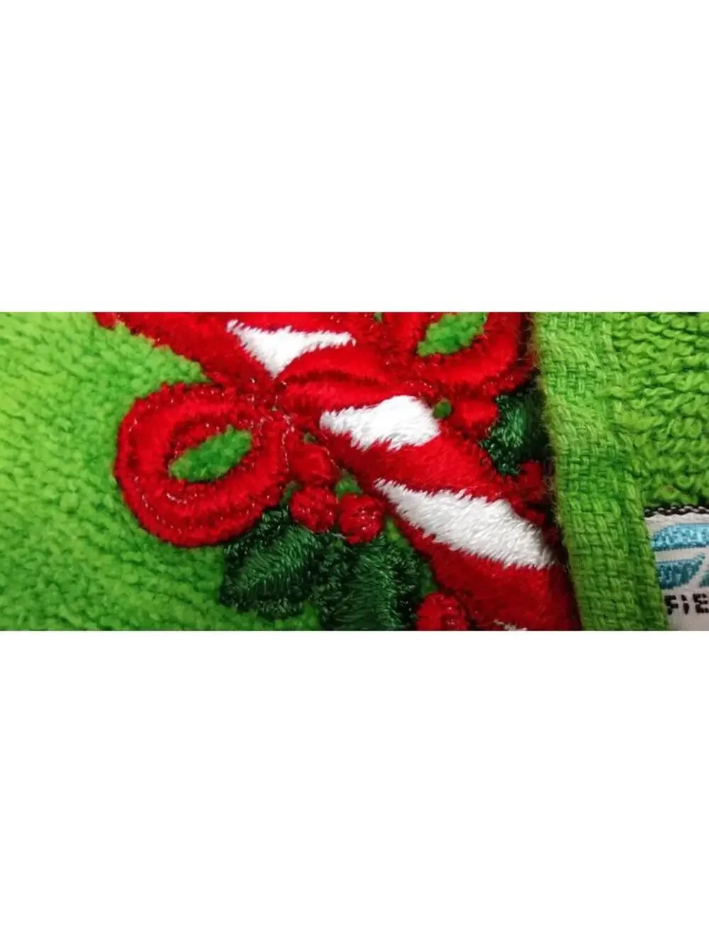VINTAGE Christmas Towel Fieldcrest CANDY CANE EMBROIDER 1970s Holiday Neon green
